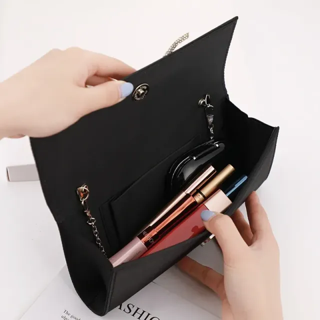 Fashion evening handbag with bow - luxury evening handbag with metal chain and storage compartment in solid colour