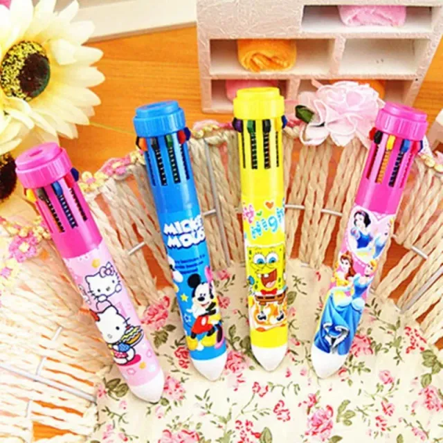 Set of 24 cute ten-color ballpoint pens with cartoon motifs