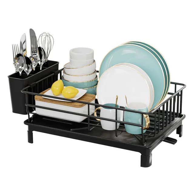 Drip grate for kitchen line, single level dish dryer with large capacity, compact dishwasher with tool holder and water discharge, Kitchen accessories