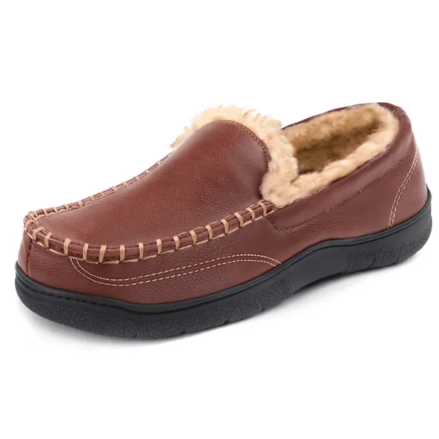 Men's comfortable Venetian loafers with memory foam and warm fleece - non-slip home shoes