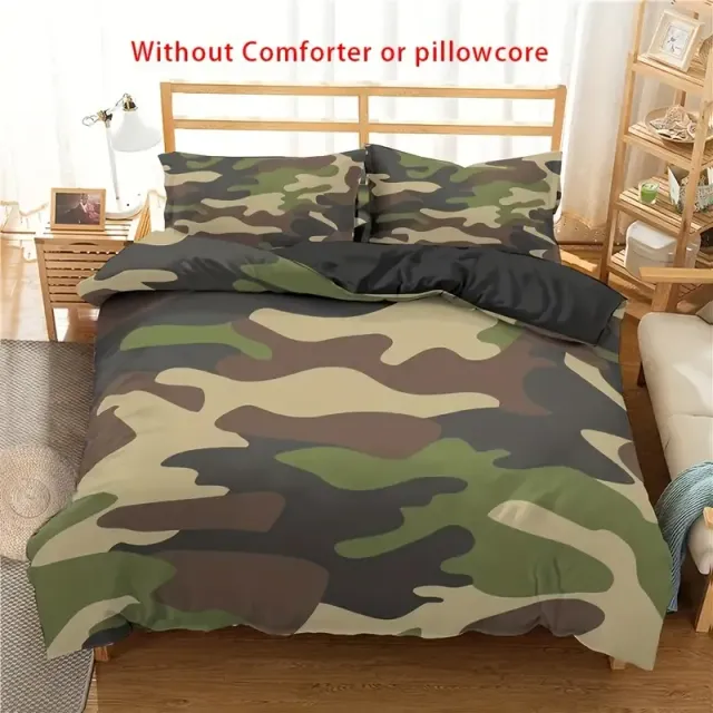 Lenjerie de pat modernă cu model camuflaj - Moale, respirabilă, pentru dormitor, cameră de oaspeți, cămin