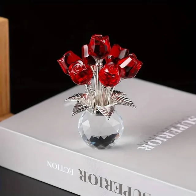 Crystal rose with vase - handmade gift of love