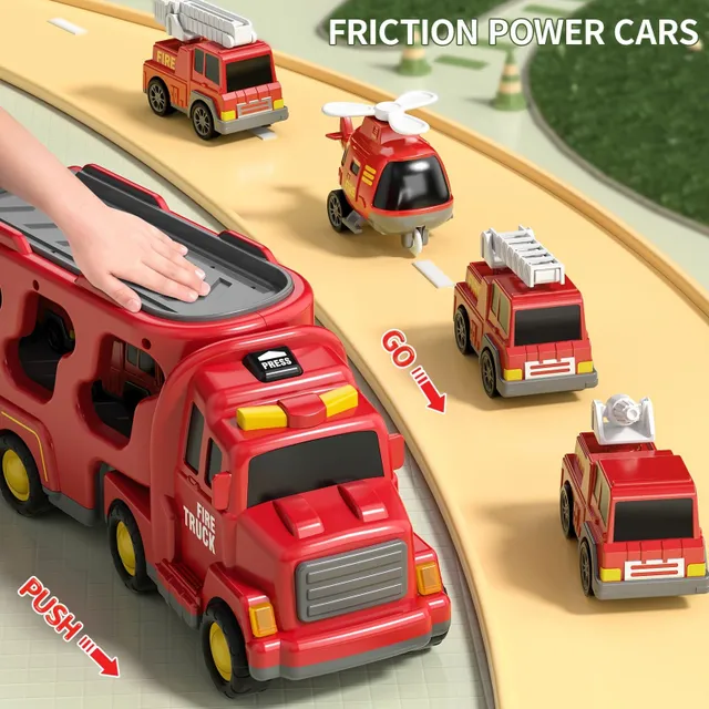 Fire truck with transporter 5v1 - Toys for children, girls and boys