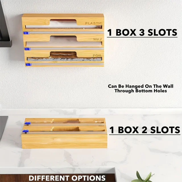 1pcs 3v1 Packing Organizer With Carving And Tags, Plastic Packing, Aluminium Folia &amp; Voskem Bamboo dispenser For Organization Storage In Supermarket Holder Pro 12in Roli (natural)