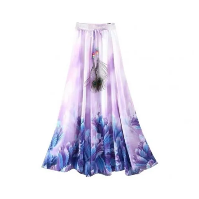 Women's summer long skirt with feather modra m