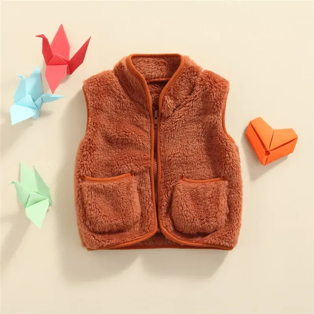 Children's warm unisex vest in autumn and winter with fur pockets for boys and girls