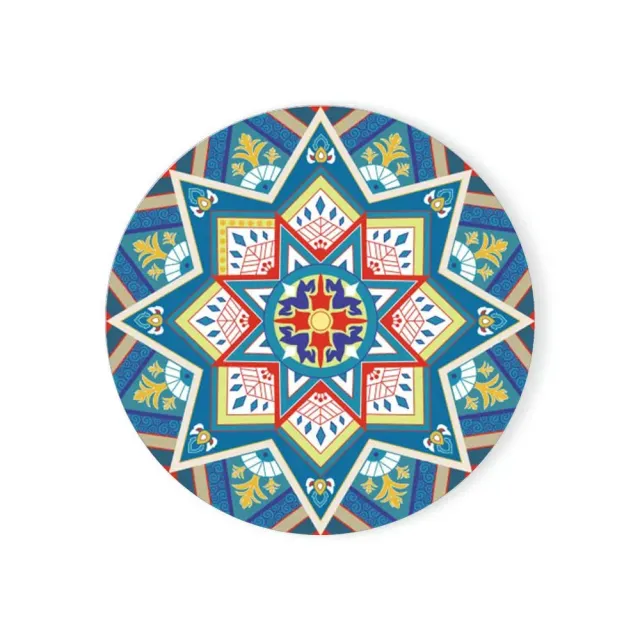 Enamel coaster with mandala pattern and cork base