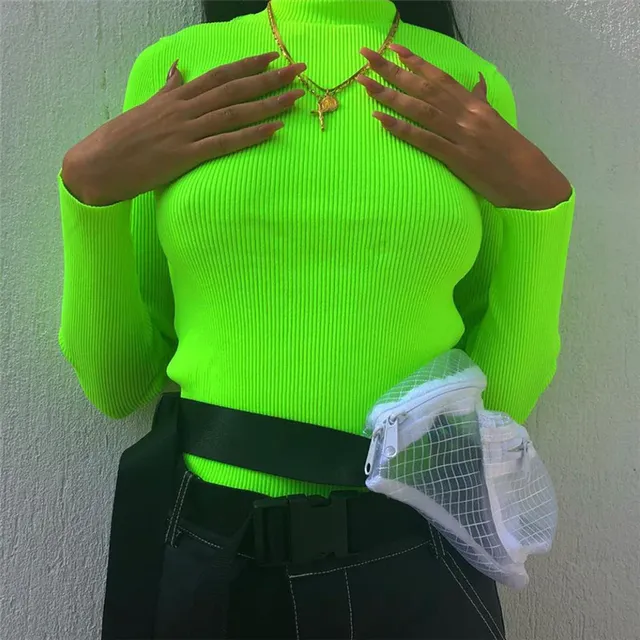 Women's neon fashion turtleneck with long sleeves