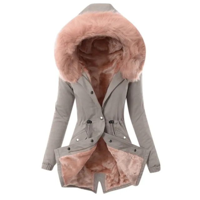 Dámsky zimný kabát z umelej kožušiny a kapucňou Luann