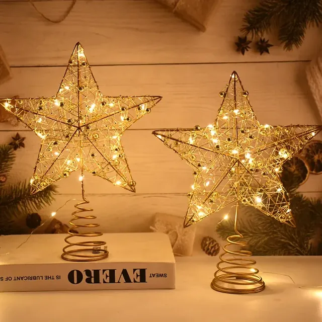 LED Christmas star on top of tree with pearl wire