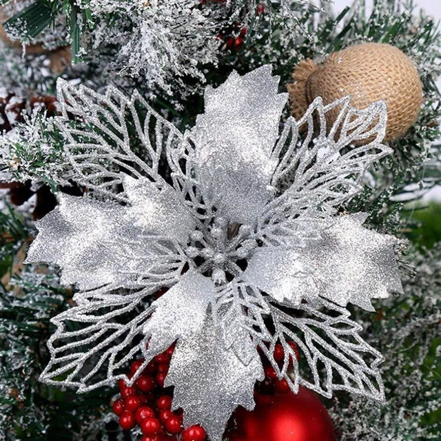 Fleurs décoratives artificielles brillantes de Noël tendance - 5 pcs Olivia