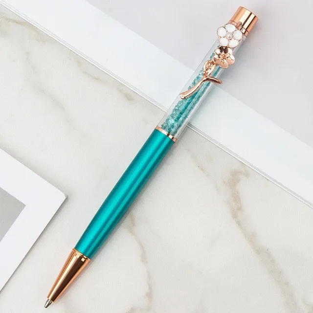 Designer office pen with luxurious flower-shaped decoration and glitters