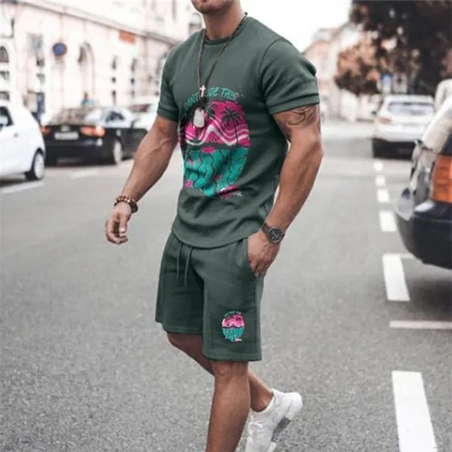 Men's fashionable two-piece summer set - T-shirt + shorts