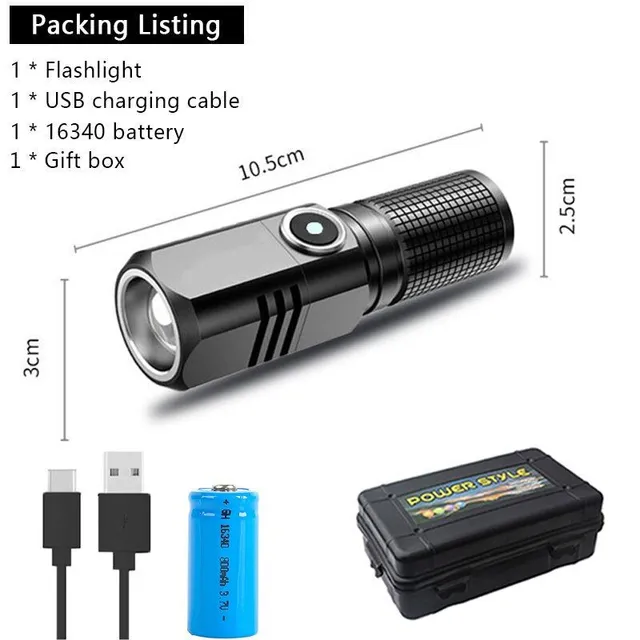 XHP50 LED USB C Rechargeable Mini Battery 16340 18650 Battery 1500lm Powerful Flashlight can be closed with one click