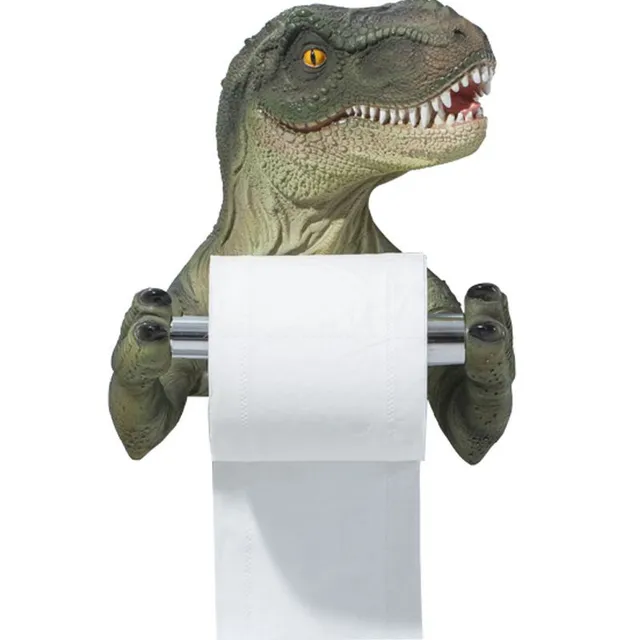 Toilet paper holder in the shape of a dinosaur