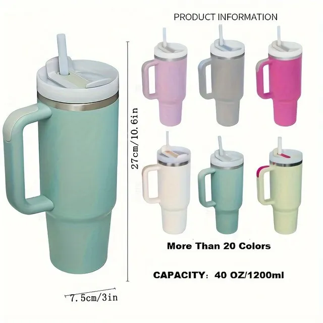 Stainless steel portable thermo mug with straw in different colours