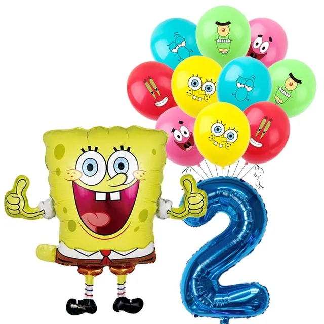 Narodeninová sada balónov s číslom a SpongeBobom a jeho priateľmi - modrá