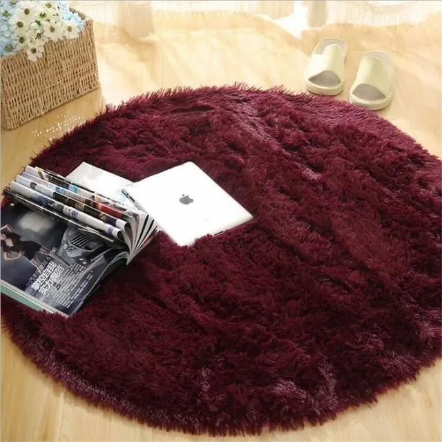 Kulatý huňatý koberec red-wine 60x60cm