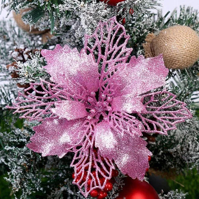 Fleurs décoratives artificielles brillantes de Noël tendance - 5 pcs Olivia