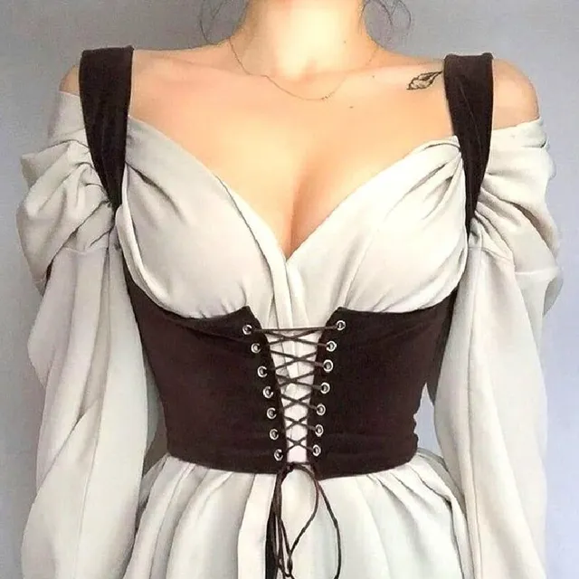 Vestă corset din catifea cu șireturi sub sâni