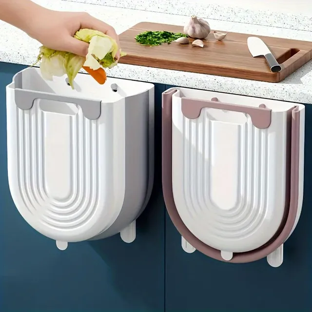 Folding trash basket with kitchen hook and bathroom