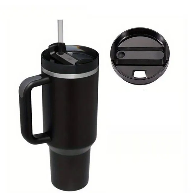 Stainless steel portable thermo mug with straw in different colours