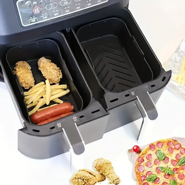 Set of multifunctional accessories for double basket hot air fryers: baking, barbecue, dehydration
