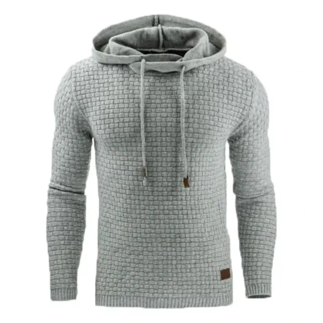 Men's single color sweatshirt with hood and long sleeve, suitable for sport and outdoor activities