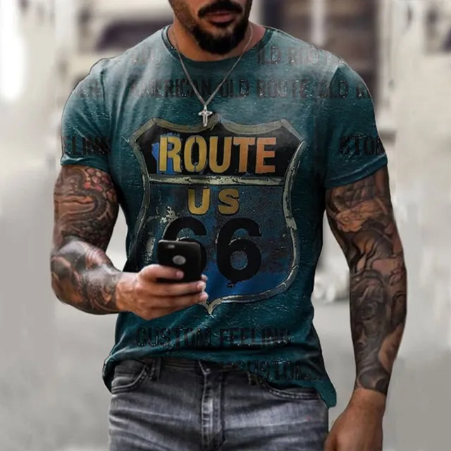 Tricou bărbătesc cu mâneci scurte și imprimeu - Route 66
