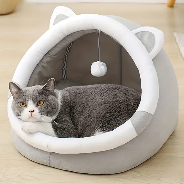 Roztomilý pelíšek pro kočičky ve tvaru jeskyně - Měkký úkryt pro teplo a pohodlí vašeho chlupáče