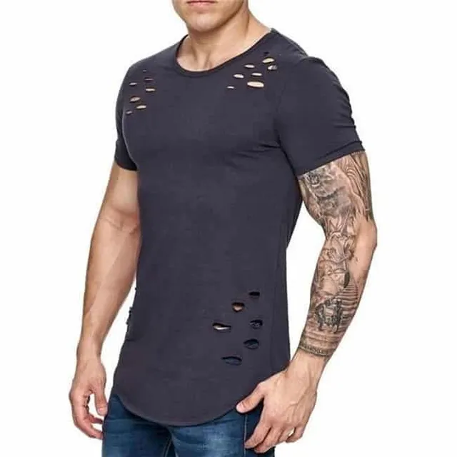 Stylish men's torn shirt navy-blue xl