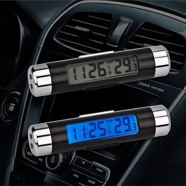 Car thermometer with clock and backlight