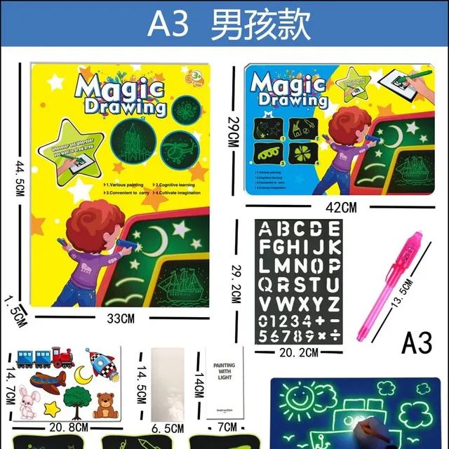 Výučbová hracia tabuľa na tablety Tablet Graffiti 1ks A4 A3 Led Luminous Magic Raw so zábavou na svetle