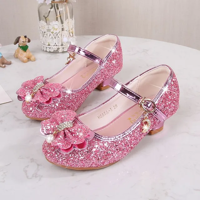 Sandals for girls with glitter and bow, glittery party shoes with high heel - wedding and birthday party shoes