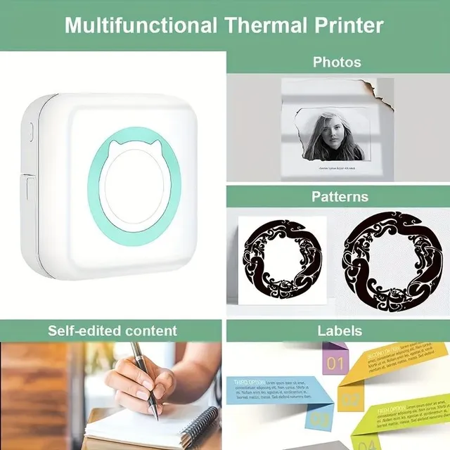 Mini bezdrátová tiskárna fotografií: Přenosná Bluetooth termální tiskárna pro domácnost