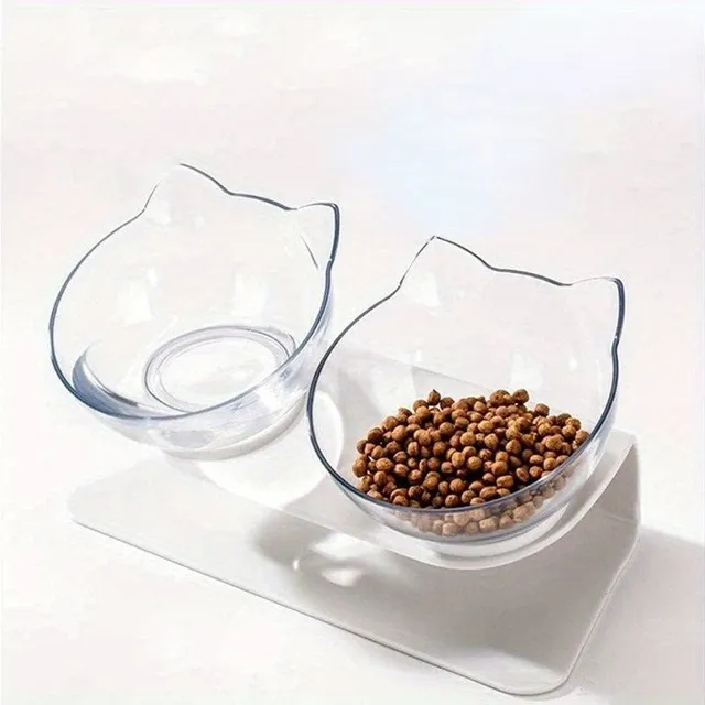 Increased double bowls for cats with 15 degree holder for neck protection and anti-vomiting