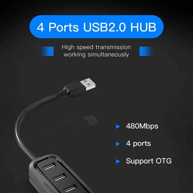 4 port USB 2.0 HUB s LED indikátorom svetla - čierna