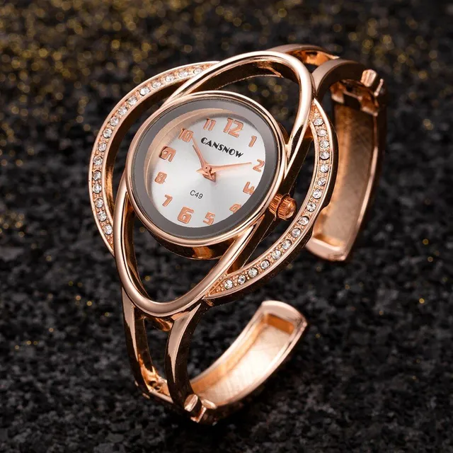 Dámské moderní luxusní ozdobné navlékací hodinky s kamínkovým zdobením