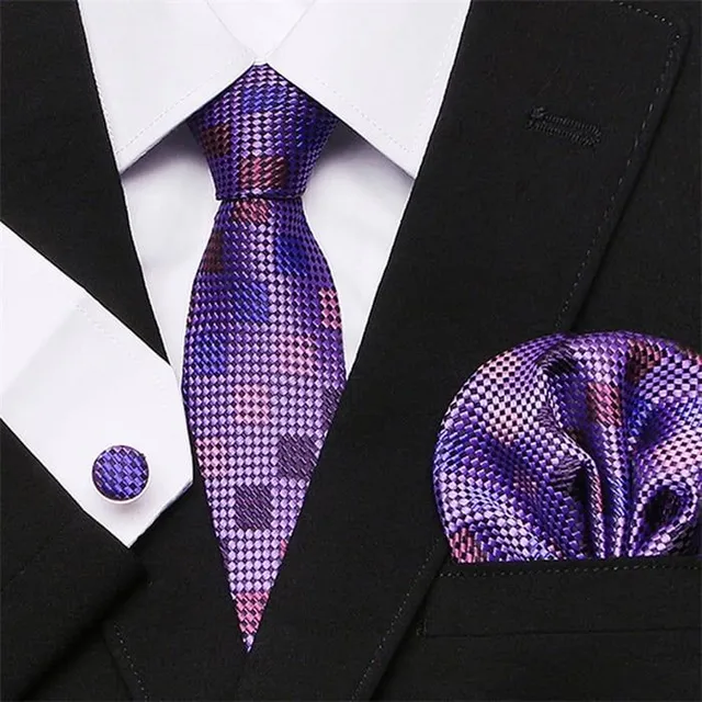 Męski zestaw formalny | krawat, chusteczka do nosa, spinki do mankietów