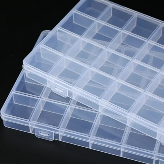 Storage box with 28 transparent plastic compartments