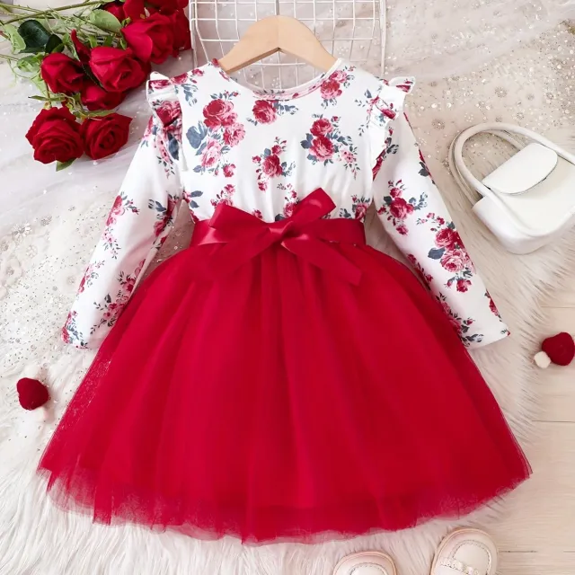 Christmas girls Tutu dress with tulle and long sleeves - elegant and festive dress for girls