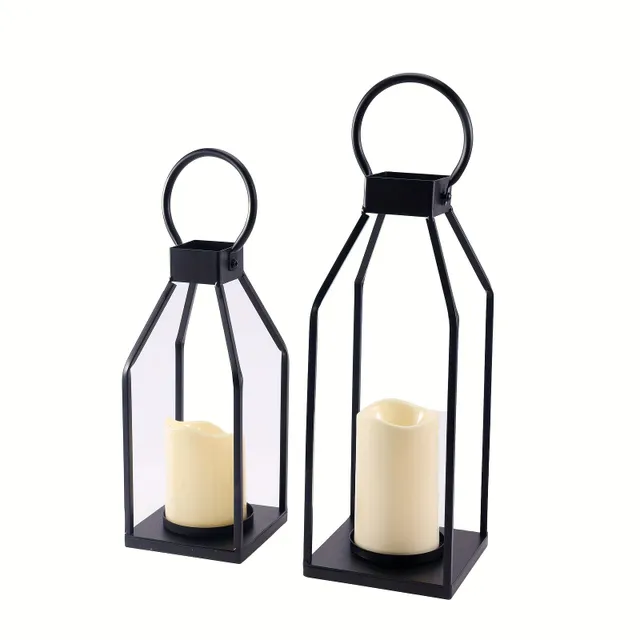 2ks/nastaviť dekoratívne dekorácie na Lucerne Modern Statka, [okrem sviečky] - Čierna kovová sviečka Lucerna Dekorácia do obývacej izby - domáce dekorácie osvetlenie, vnútorné, vonkajšie, stôl, dekorácie na krbe, stĺp sviečky