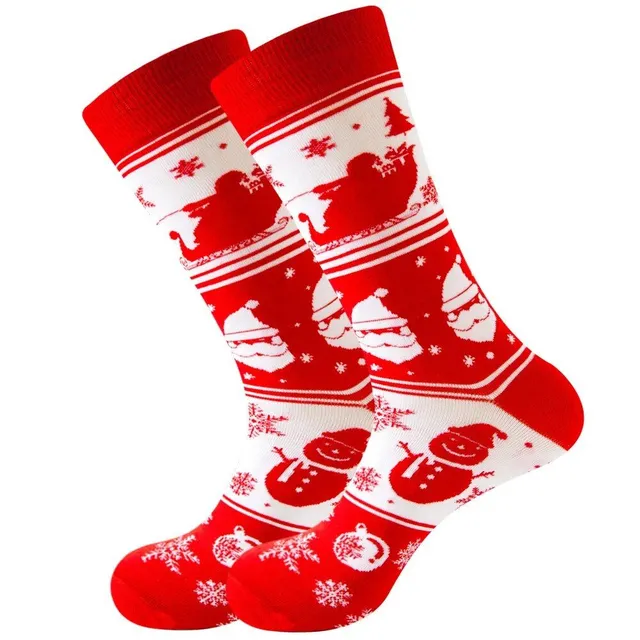 Chaussettes de Noël avec motifs joyeux - Saint Nicolas, renne, sapin, flocons et bonhomme de neige