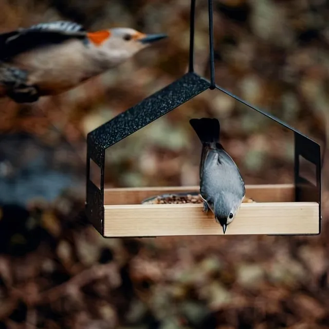 Hanging bird's nest with feeder for hummingbirds - garden decoration