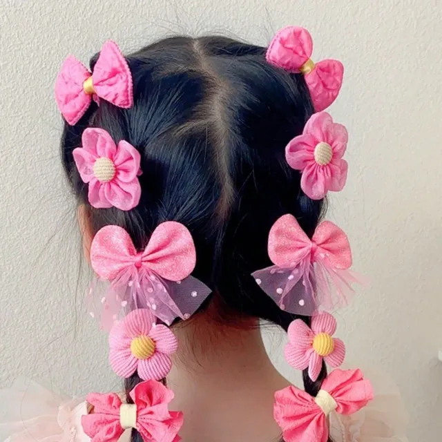 10 pcs of girl hair clips with motif flowers and bows for everyday life