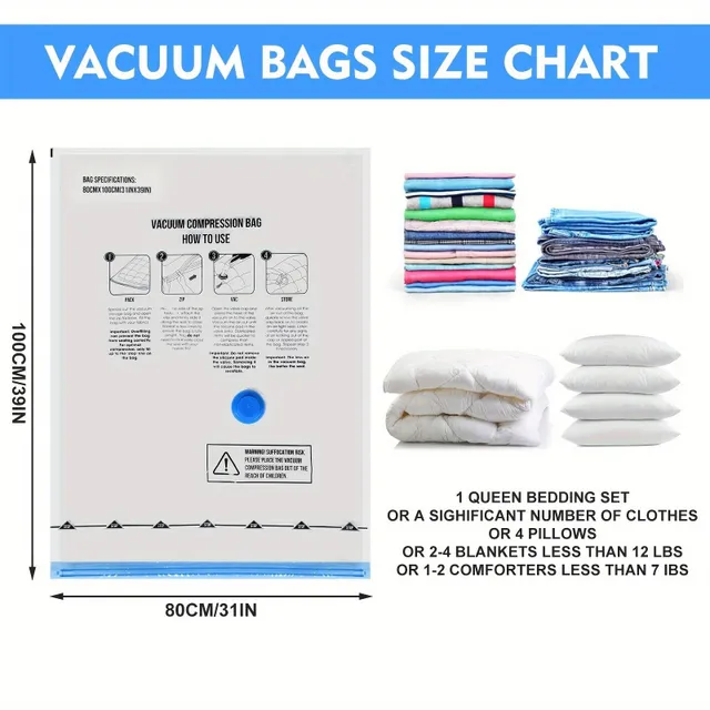 8pc Transparent Vacuum Storage Bags on Compression