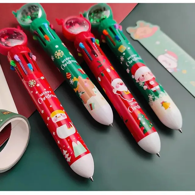 Christmas ballpoint pen with 10 colors - press color pen