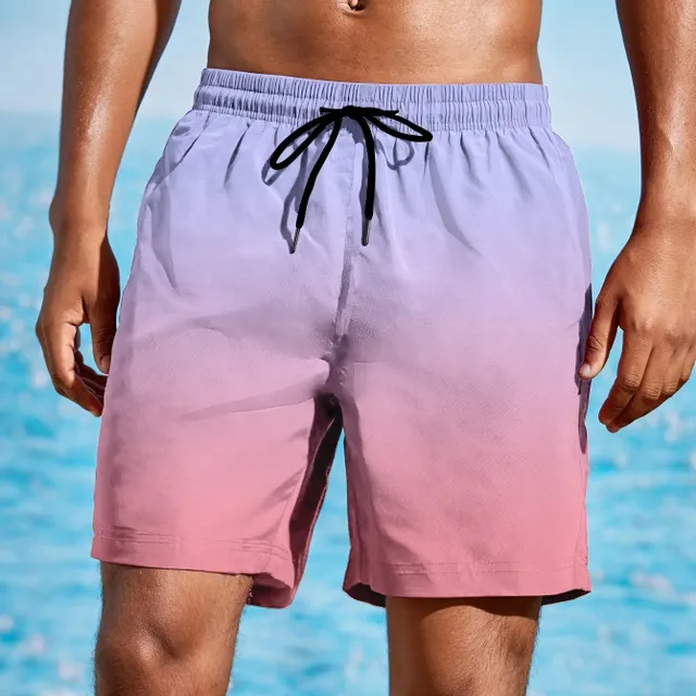 Men's loose beach shorts for active wearing, fast-drying with shoelace and ombre effect, light shorts for summer holidays on the beach and surfing