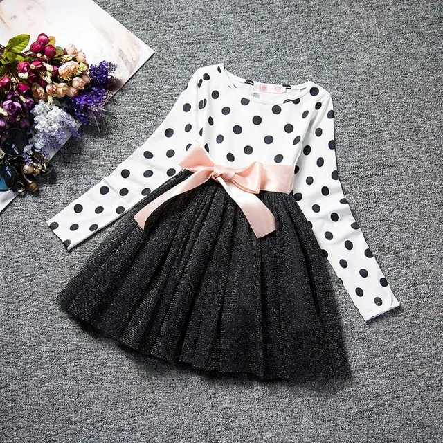 Girls spring dress with long sleeves and chiffon skirt