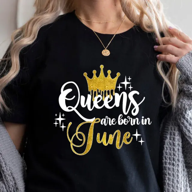 Dámské tričko s potiskem "Golden Crown Queen Are Born In January To December" - dárek k narozeninám s designem podle měsíce narození